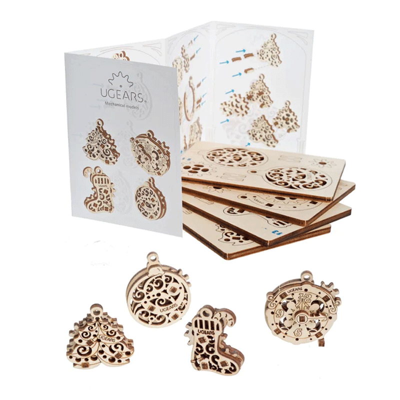 Decorazioni albero Natale meccaniche in legno - modellini UGEARS FIDGETS